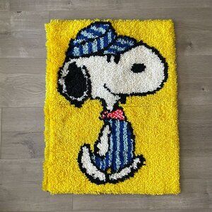 Vintage Snoopy Latch Hook Wall Hanging Snoopy Engineer 20x26 Vintage Crafts
